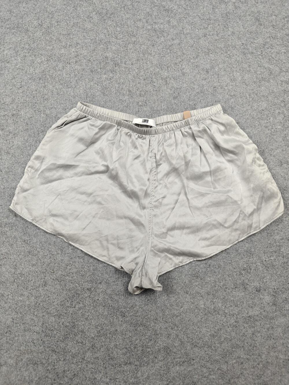 Lunya Hot Pants Womens XS Gray Silk 100% Satin Elastic Waist Pockets